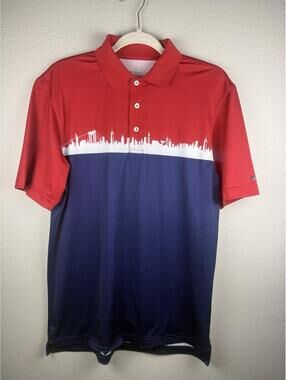 Vineyard Vines Polo Shirt Mens Small Performance Red Blue Skyline Golf Stretch
